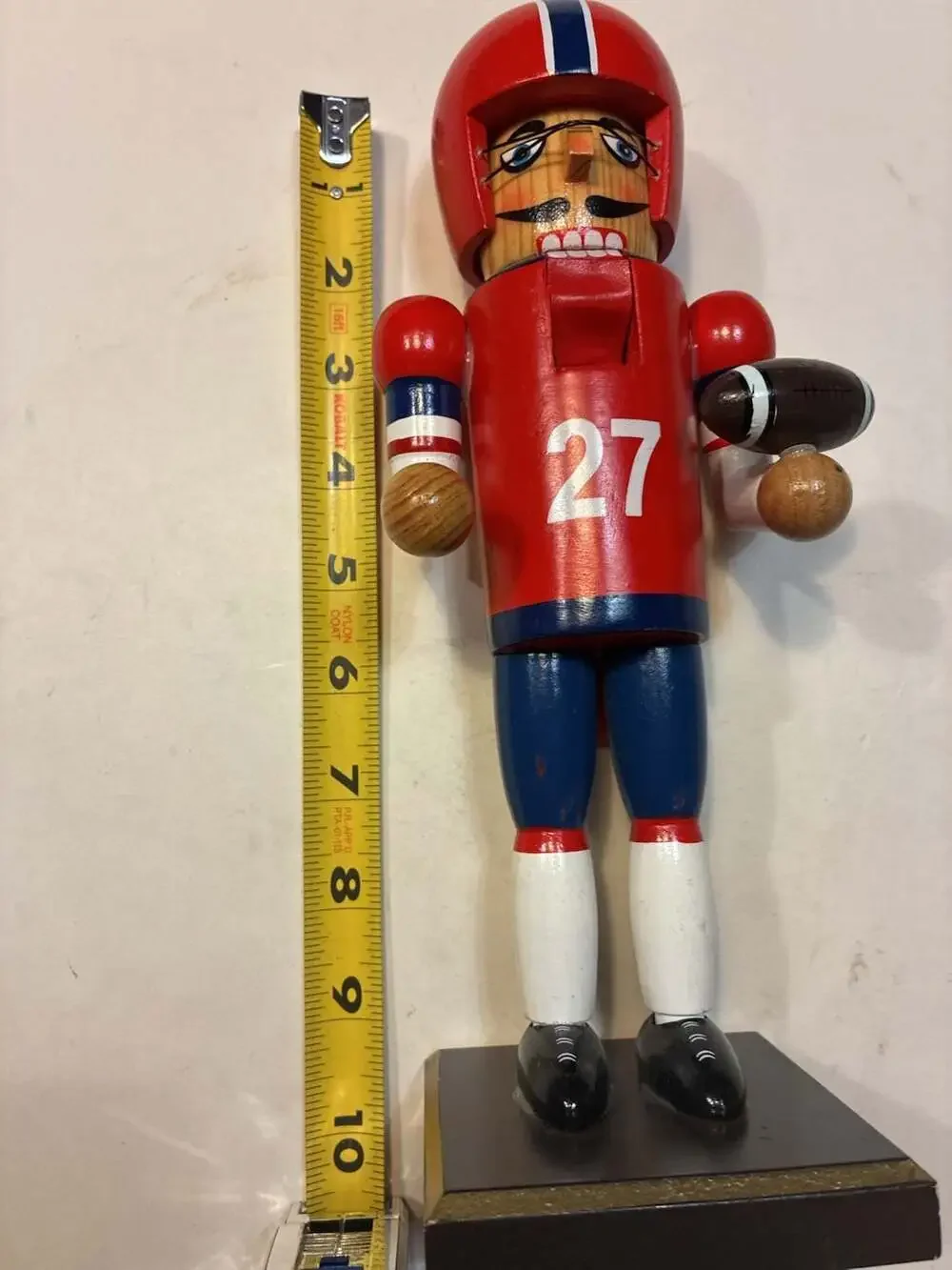 Vintage Style Wooden Football Player Nutcracker with Number 27 Jersey